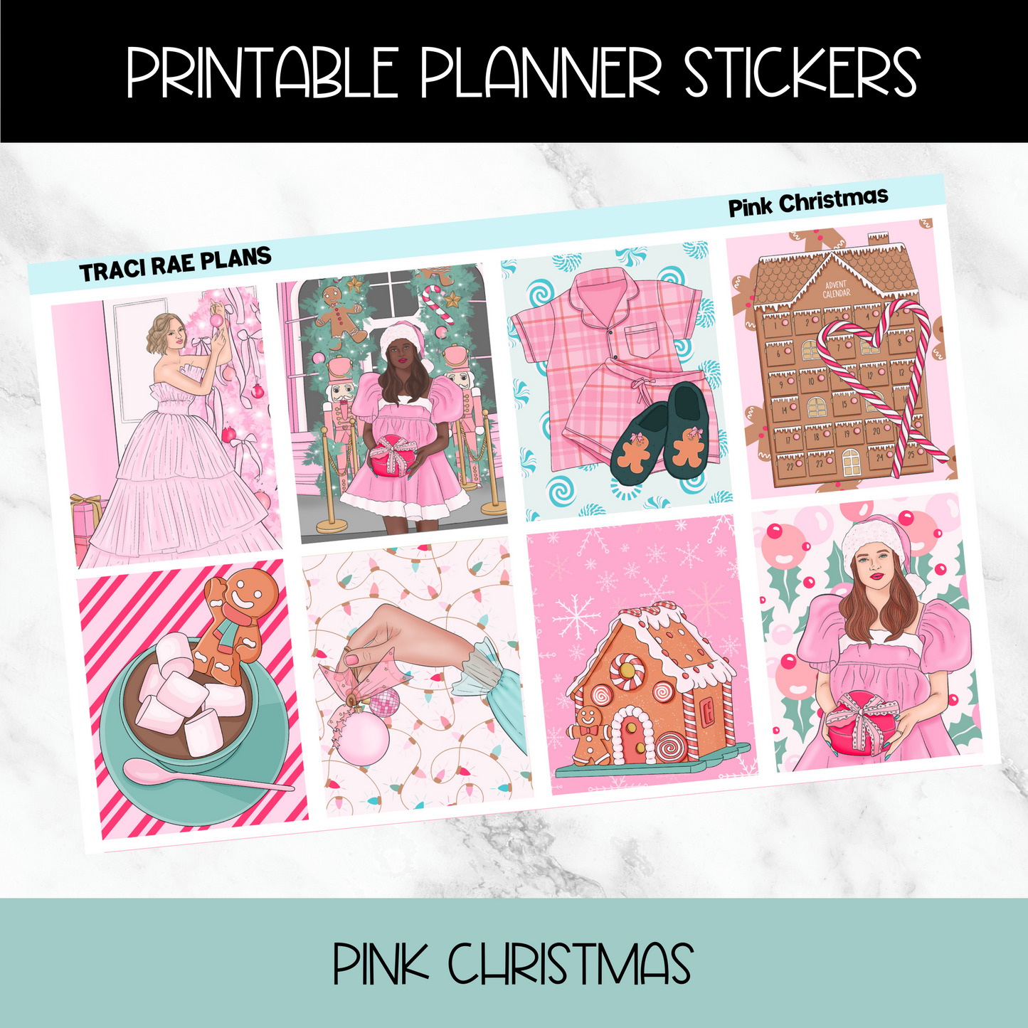 Printable Vertical Sticker Kit - Pink Christmas