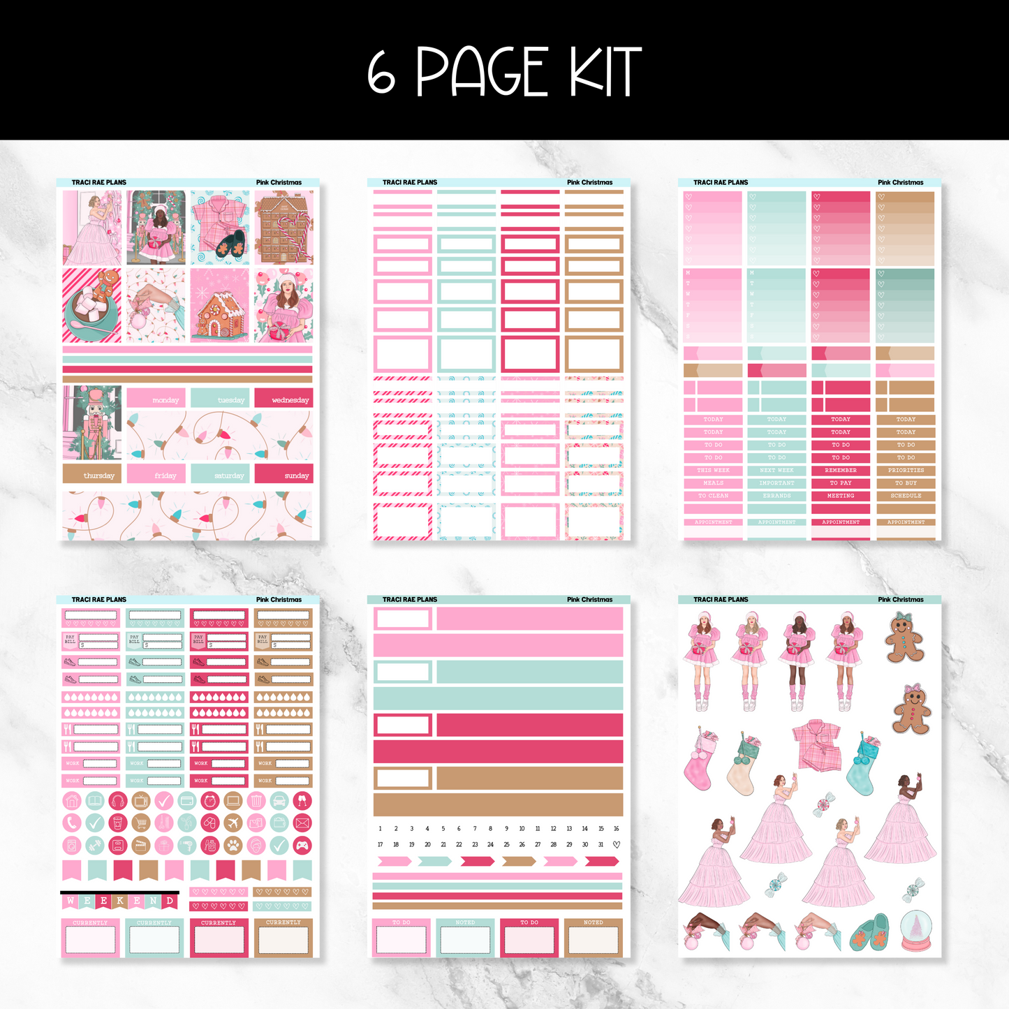 Printable Vertical Sticker Kit - Pink Christmas