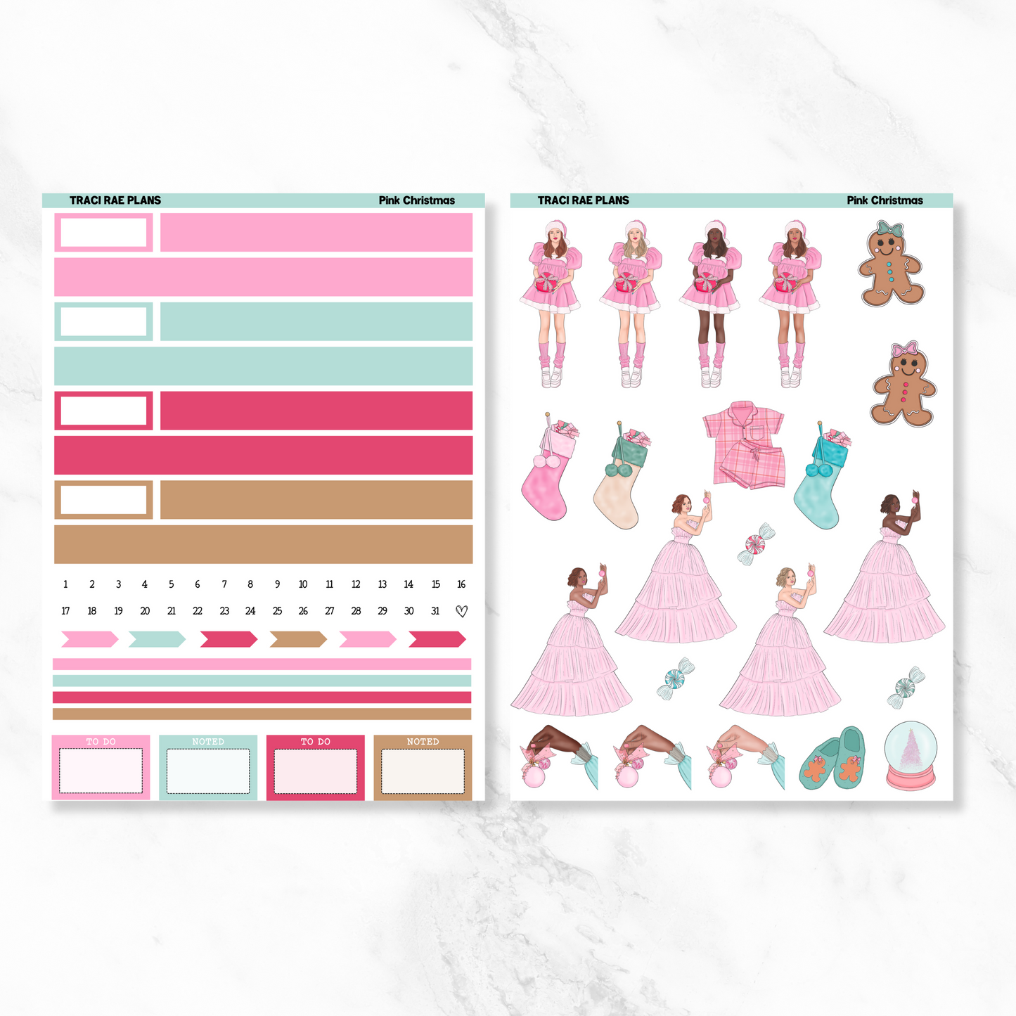 Printable Vertical Sticker Kit - Pink Christmas