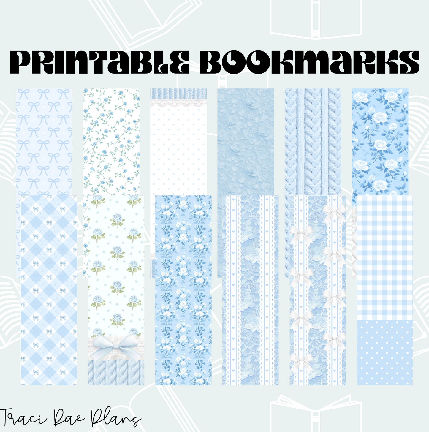 Printable Bookmark Bundle - Blue Floral