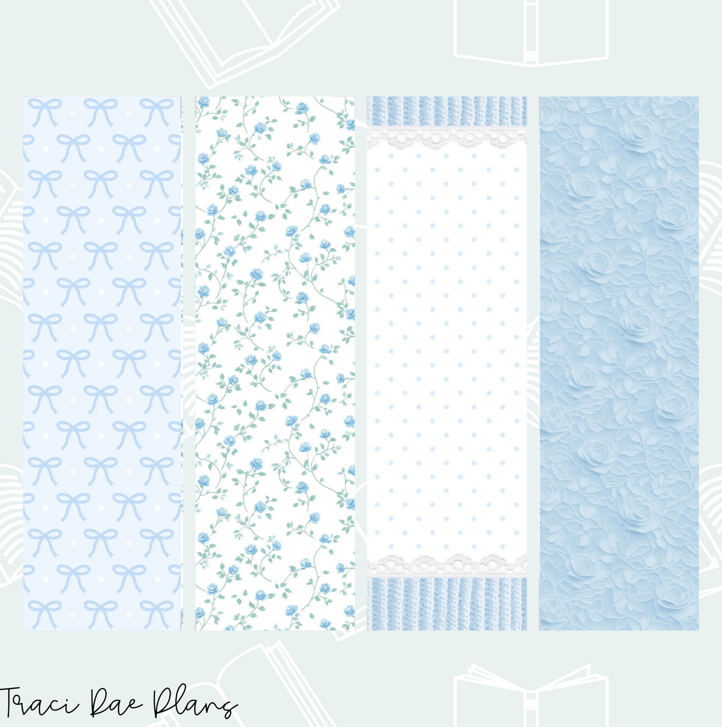 Printable Bookmark Bundle - Blue Floral