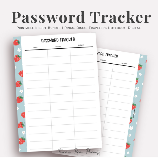 Strawberry Password Tracker Printable Inserts