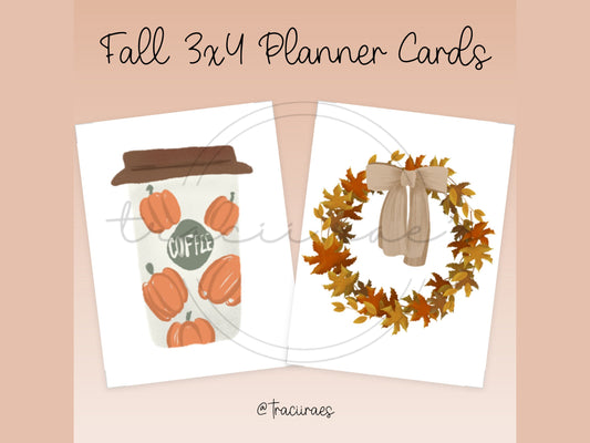 Printable 3x4 Planner Cards Fall Coffee & Wreath