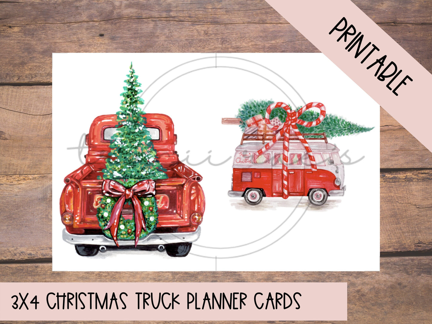 Printable 3x4 Planner Cards Christmas Trucks