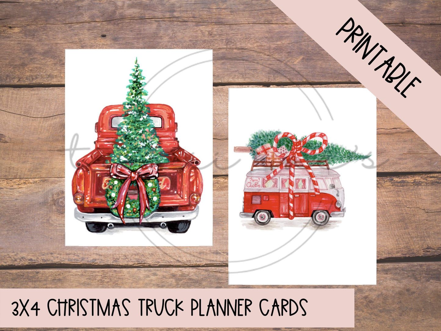 Printable 3x4 Planner Cards Christmas Trucks