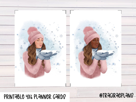 Printable 4x6 Planner Cards Winter Fashion Girl