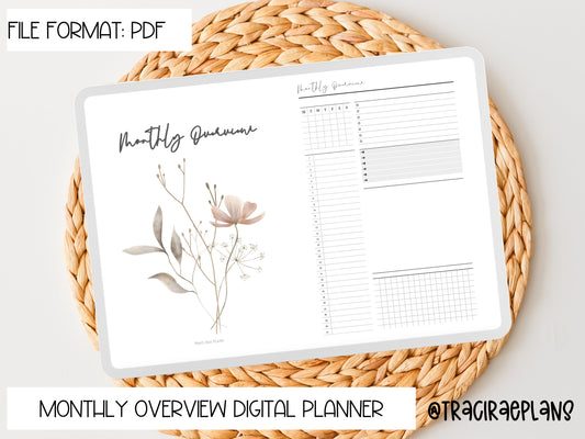 Digital Planner Monthly Overview Undated