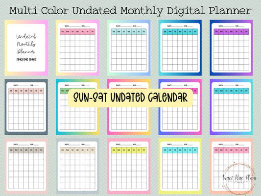 Digital Planner Multi-Color Undated Monthly