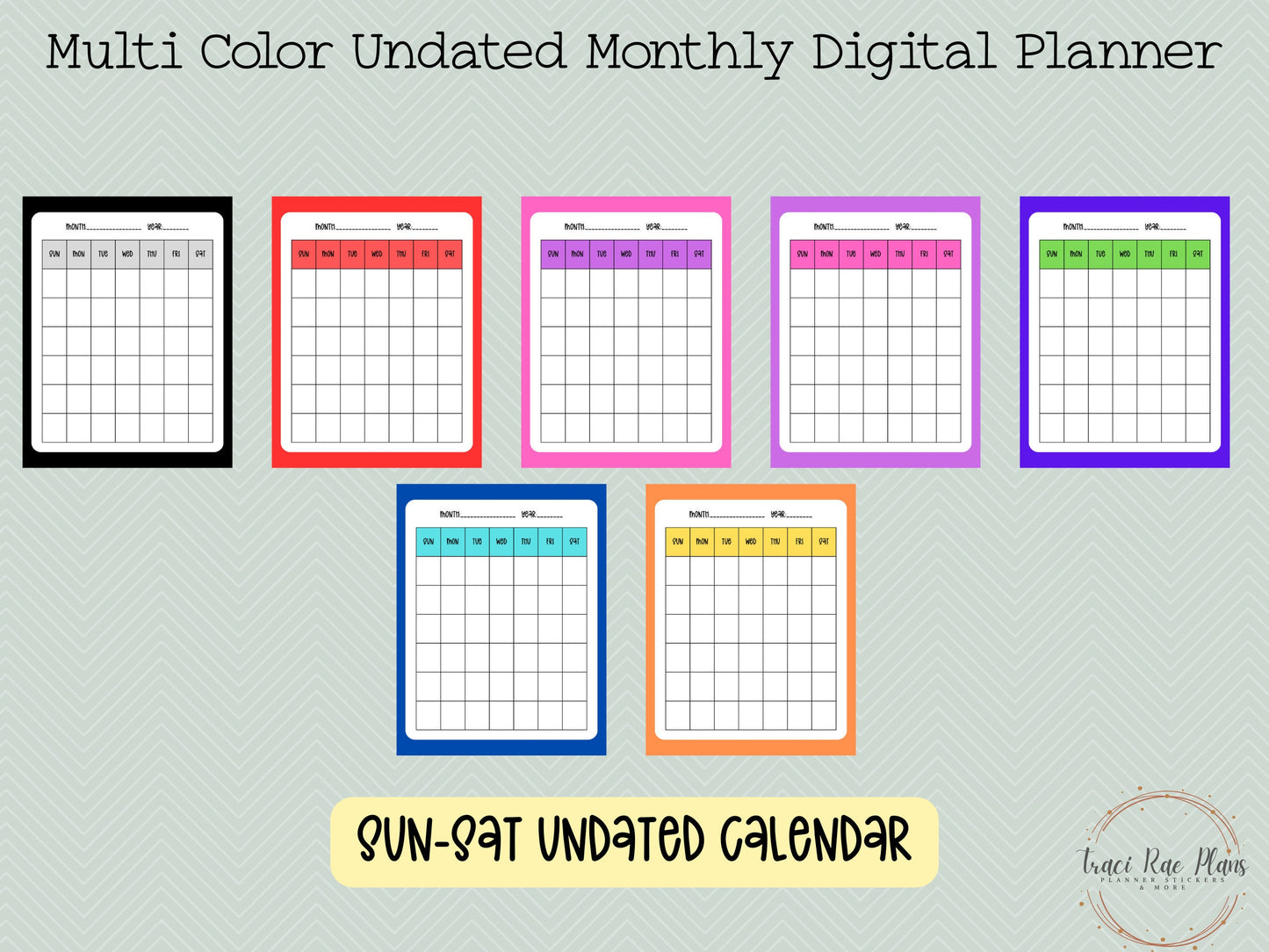 Digital Planner Multi-Color Undated Monthly