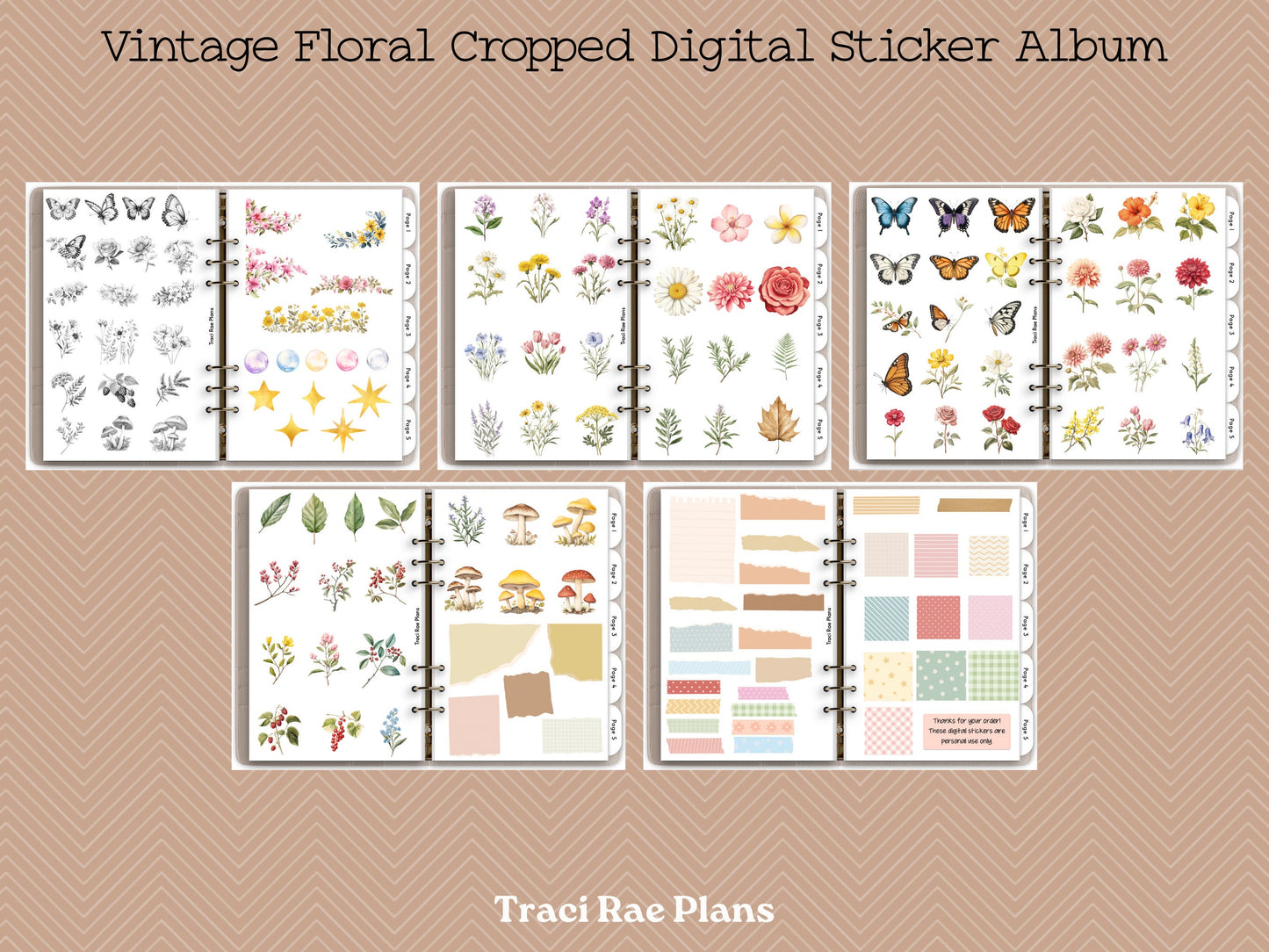 Vintage Floral Cropped Digital Sticker Album