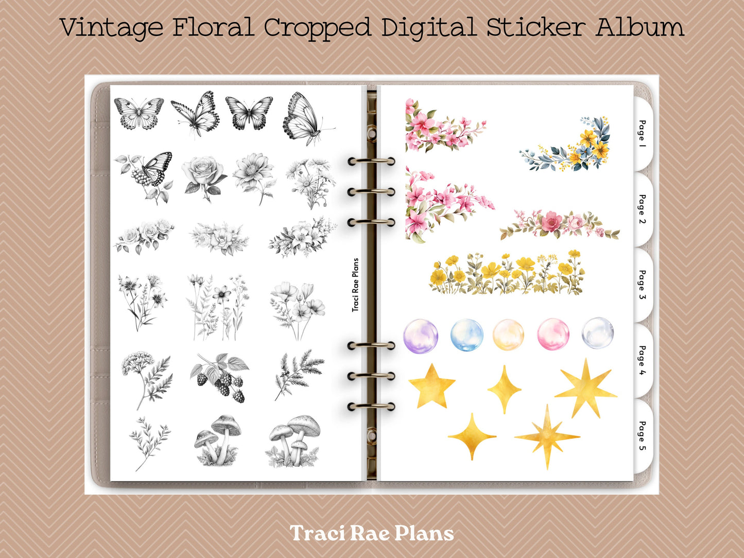 Vintage Floral Cropped Digital Sticker Album