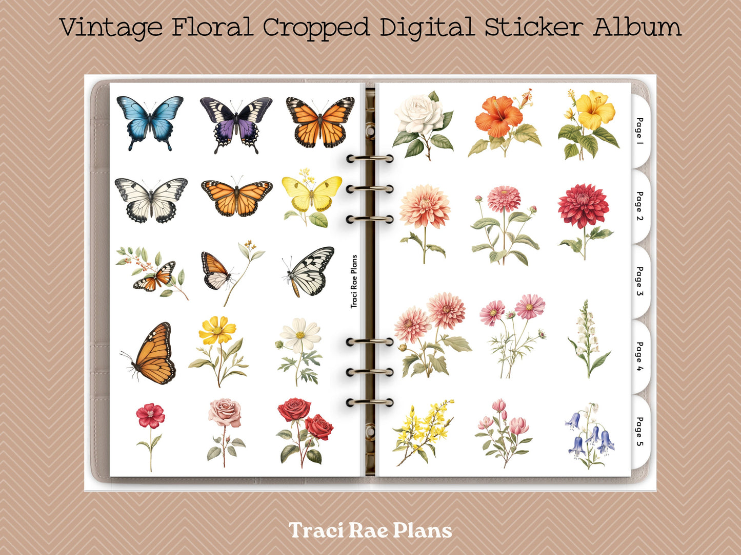 Vintage Floral Cropped Digital Sticker Album