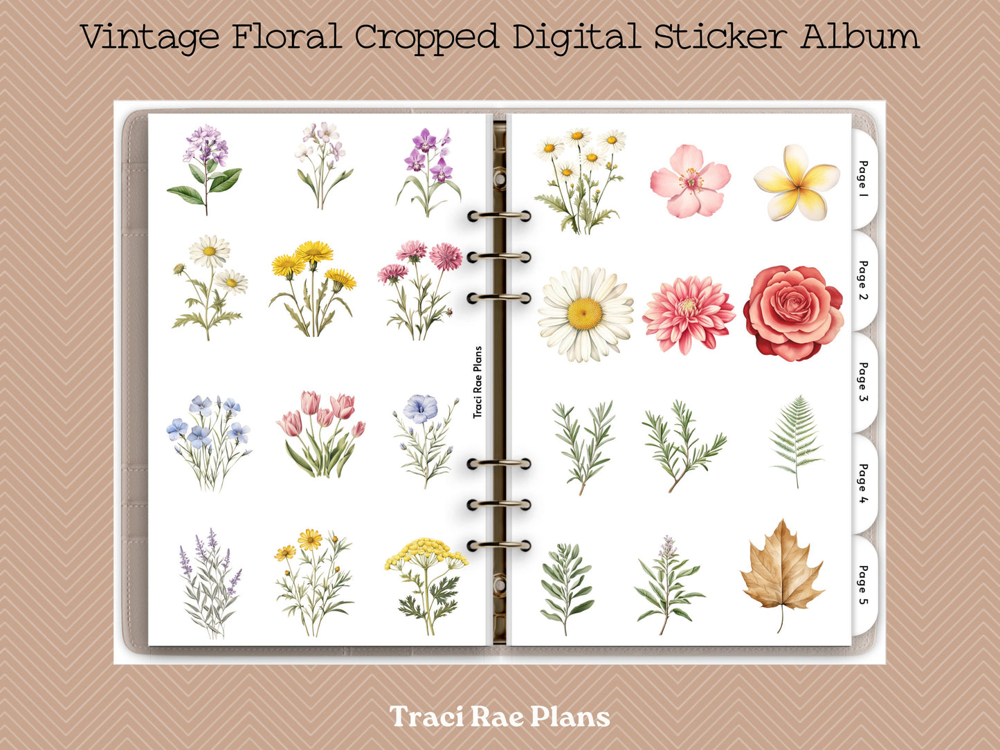 Vintage Floral Cropped Digital Sticker Album