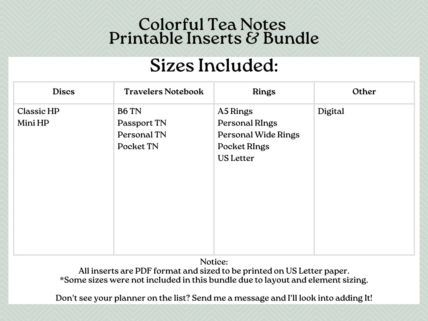 Printable Inserts - Colorful Tea Notes