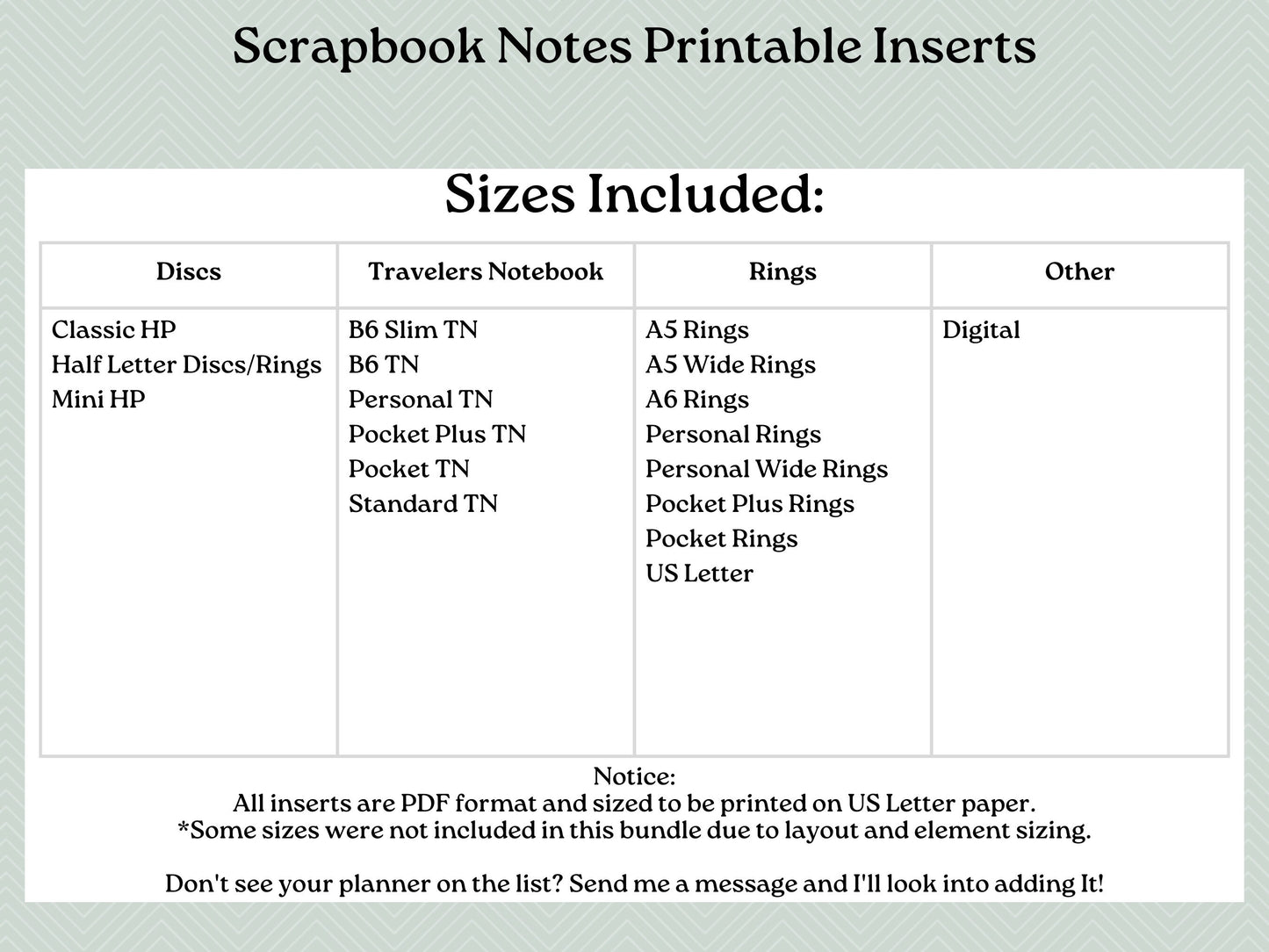 Printable Inserts - Scrapbook Notes