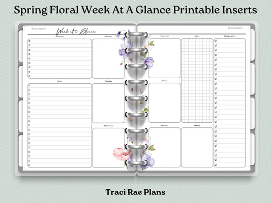 Printable Inserts - Spring Floral Week At A Glance