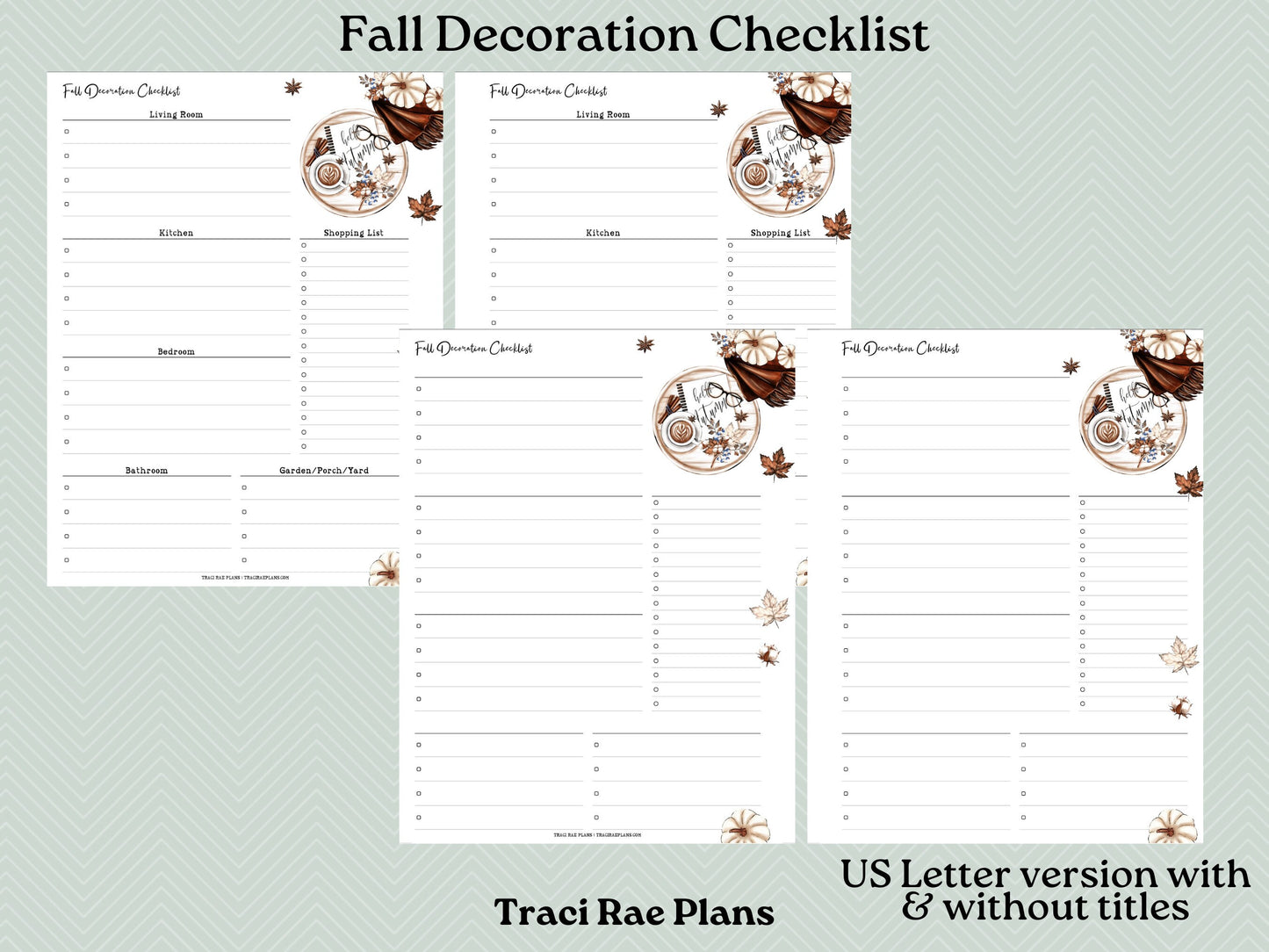 Printable Fall Decoration Checklist - US Letter/Digital