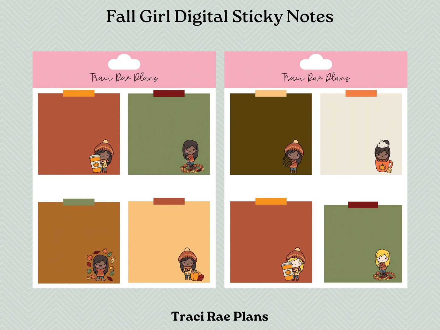 Fall Girl Digital Sticky Notes Pre-Cropped Digital Stickers