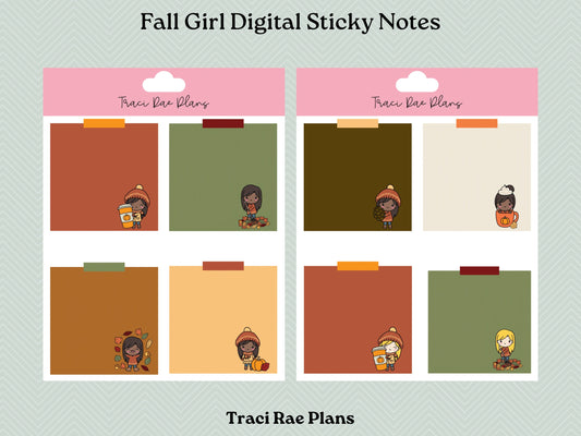 Fall Girl Digital Sticky Notes Pre-Cropped Digital Stickers