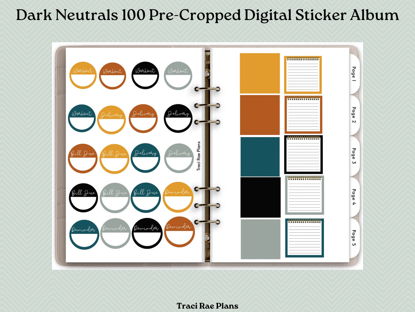 Dark Neutrals 100 Pre-Cropped Digital Sticker Album