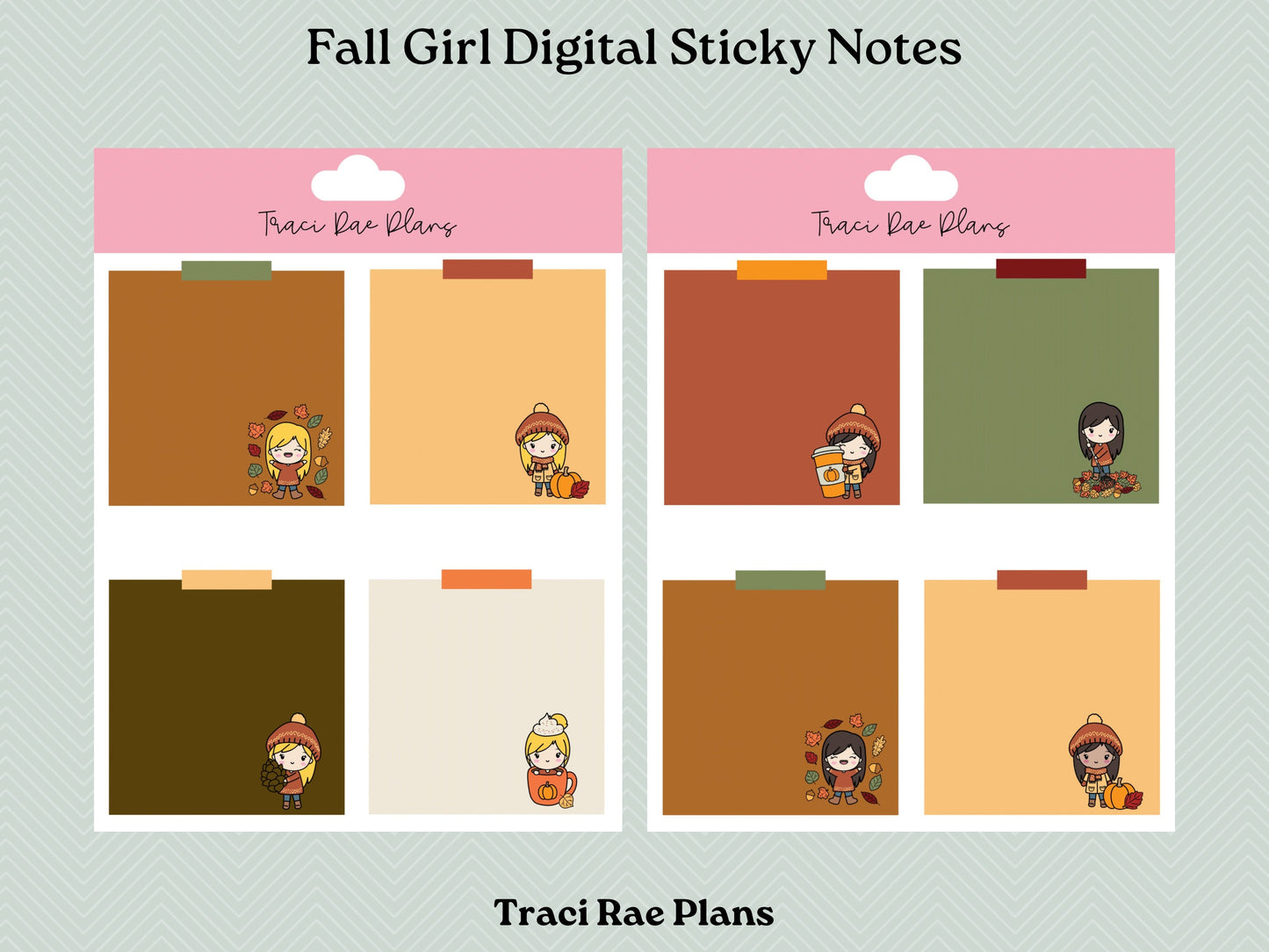 Fall Girl Digital Sticky Notes Pre-Cropped Digital Stickers