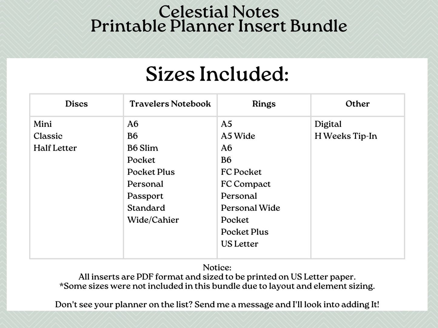 Printable Inserts - Celestial Notes