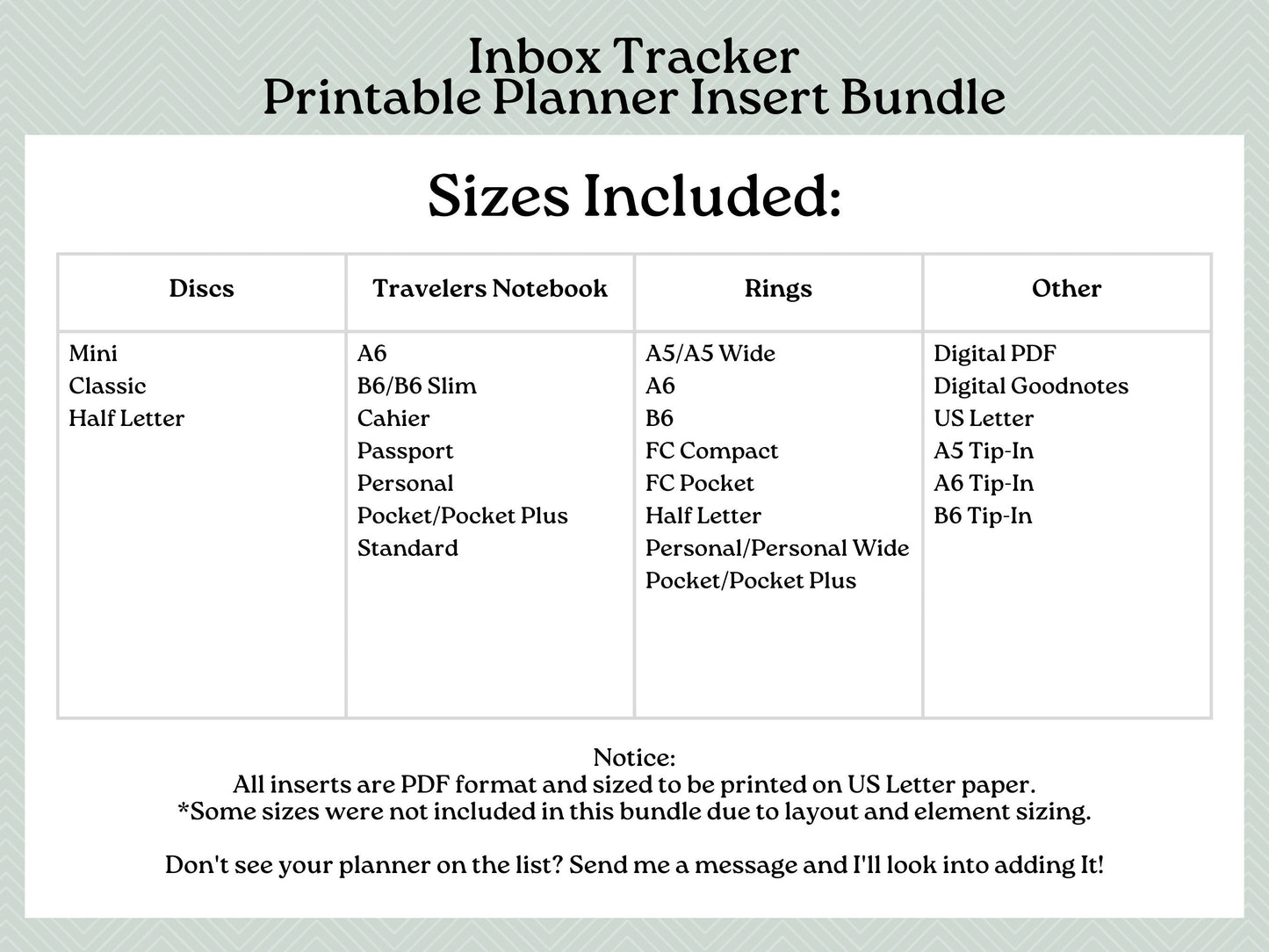 Printable Inserts - Inbox Tracker