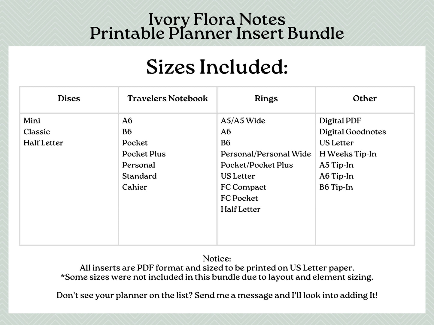 Printable Inserts - Ivory Flora Notes