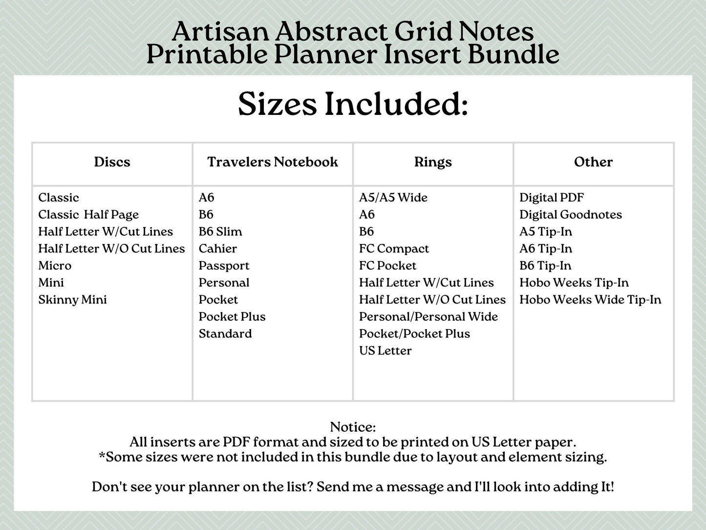 Printable Inserts - Artisan Abstract Grid Notes