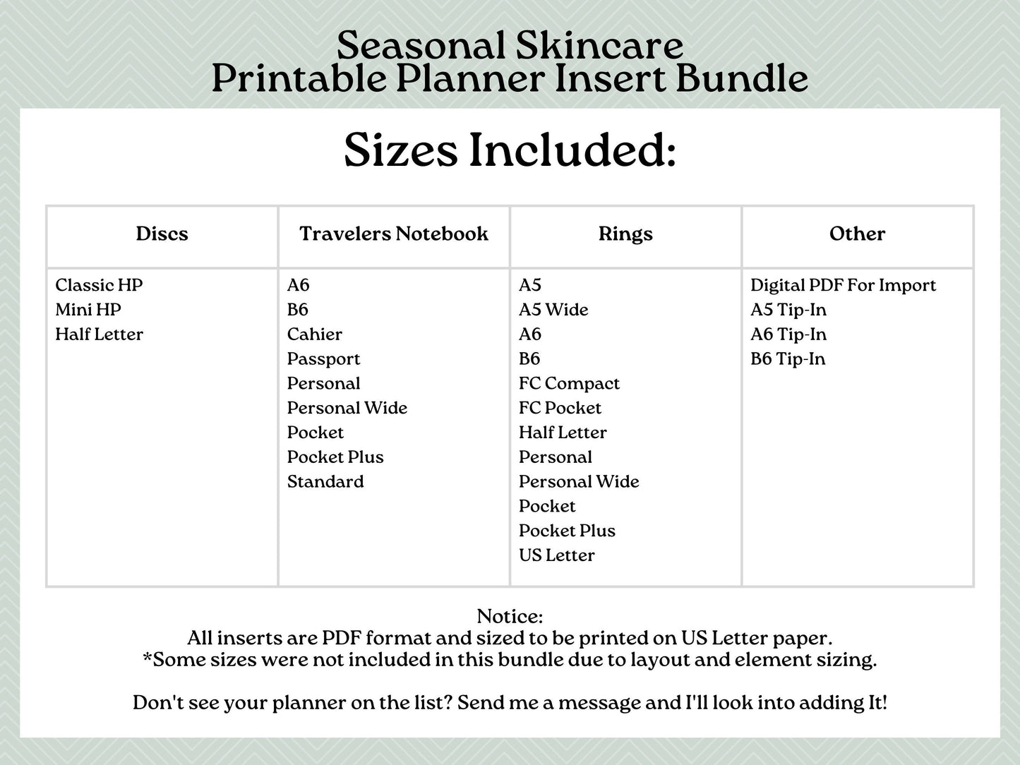 Printable Inserts - Seasonal Skincare Tracker