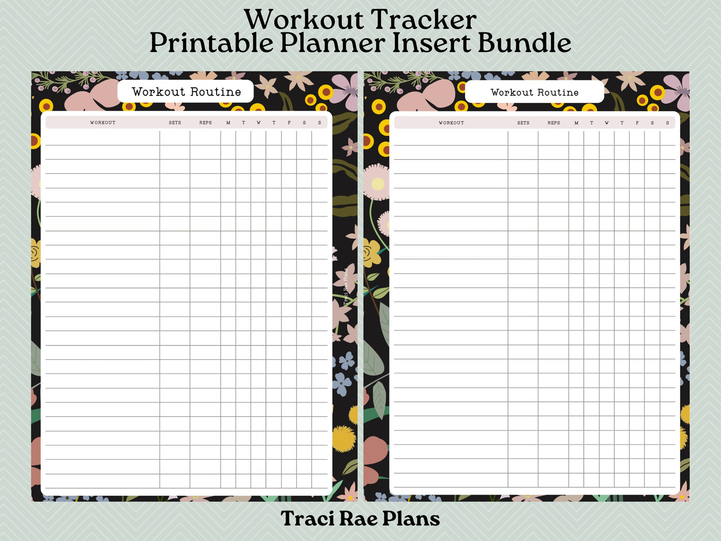 Printable Inserts - Midnight Blooms Workout Tracker