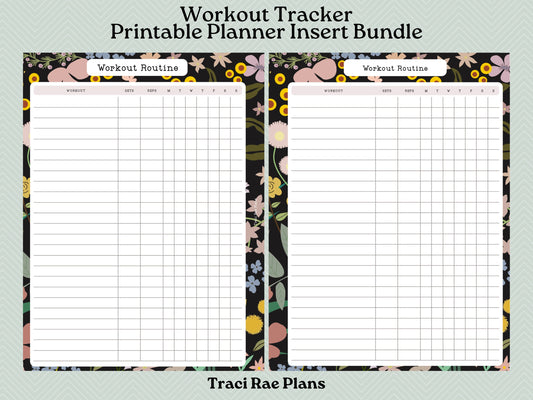 Printable Inserts - Midnight Blooms Workout Tracker