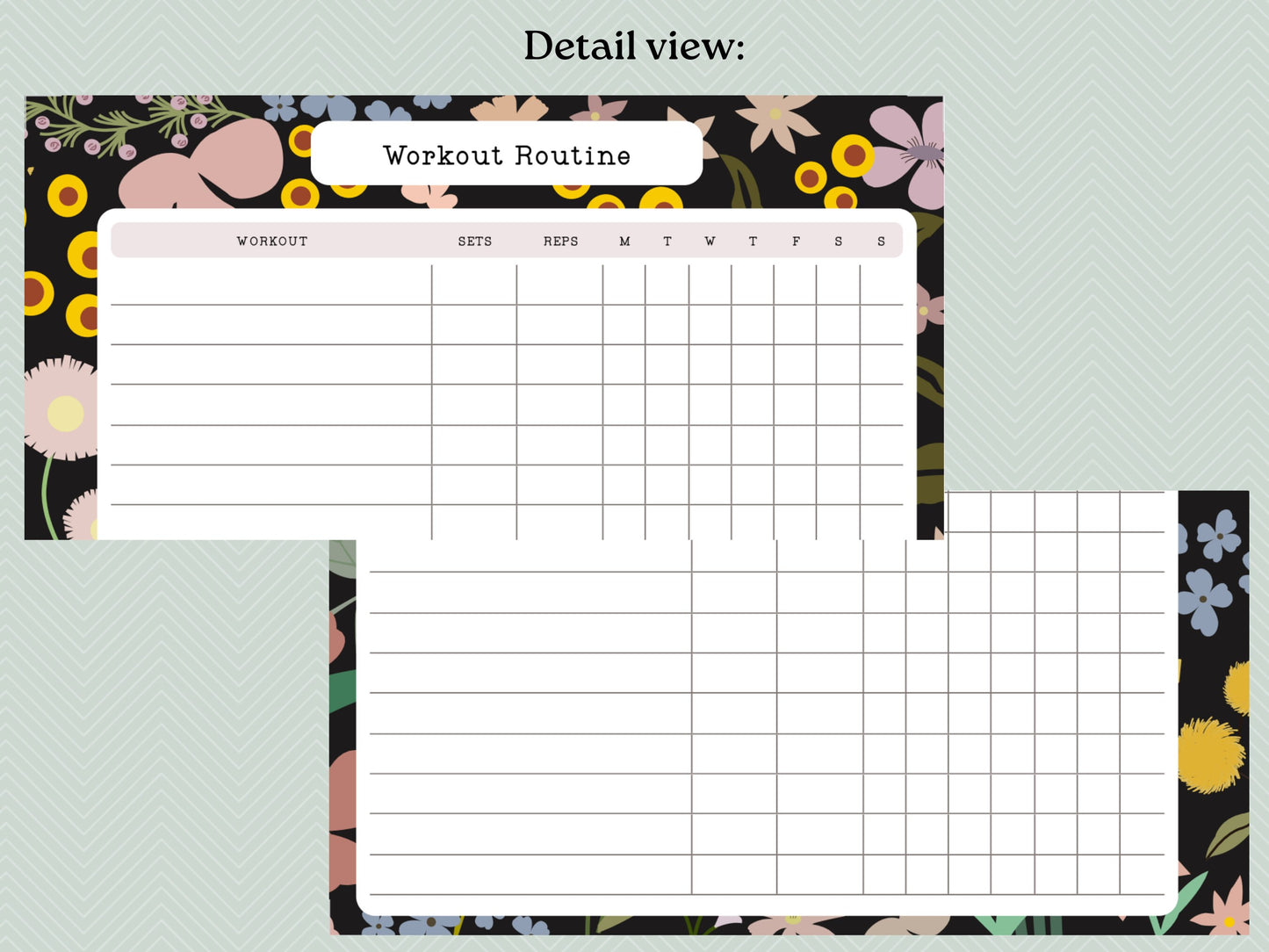 Printable Inserts - Midnight Blooms Workout Tracker