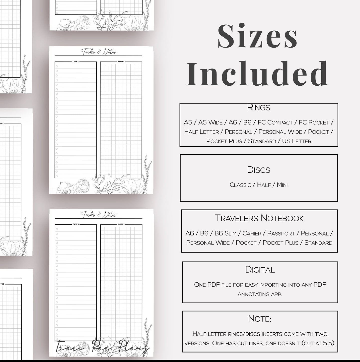 Printable Inserts - Tasks & Notes