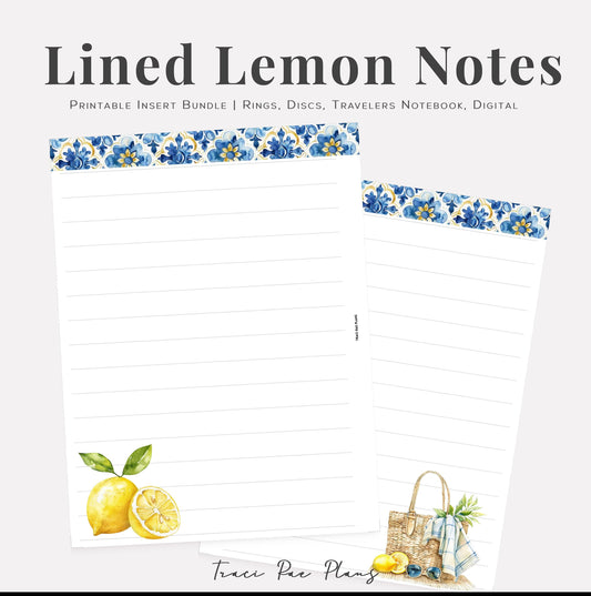 Printable Inserts - Lined Lemon Notes