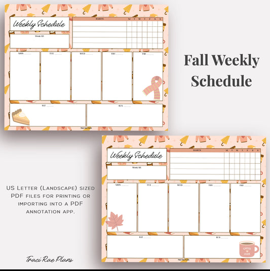 Digital/Printable Fall Weekly Schedule Landscape