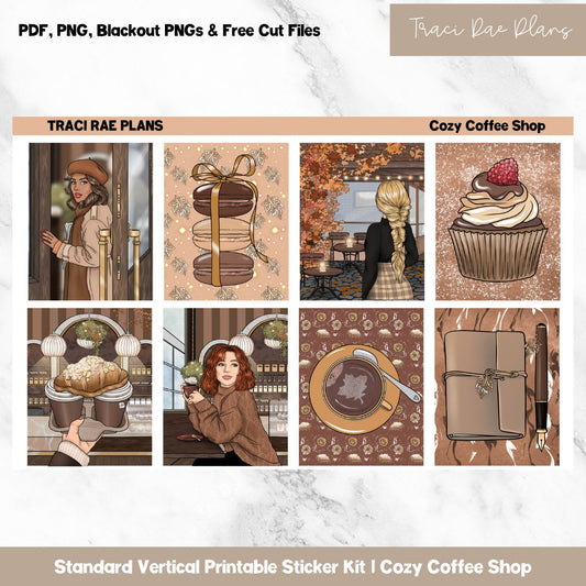 Printable Vertical Sticker Kit - Cozy Coffee Shop